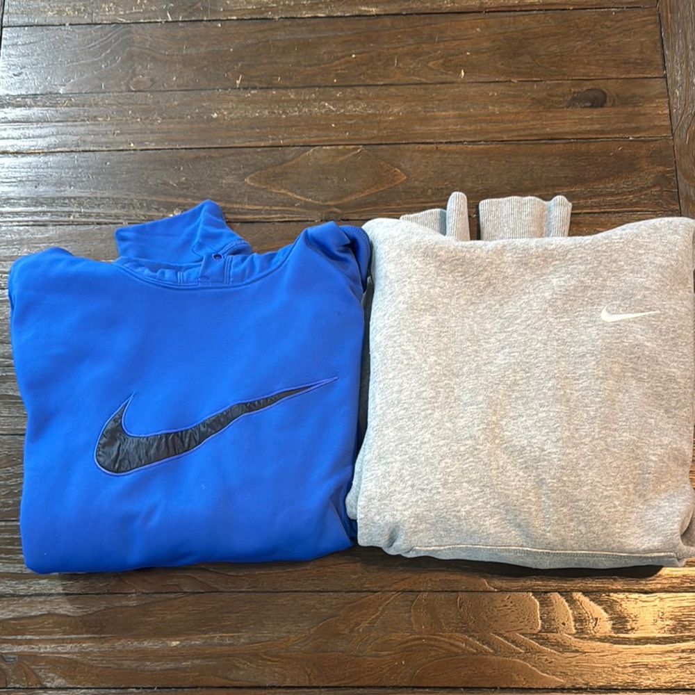 Nike Royal Blue and Light Gray Hoodies